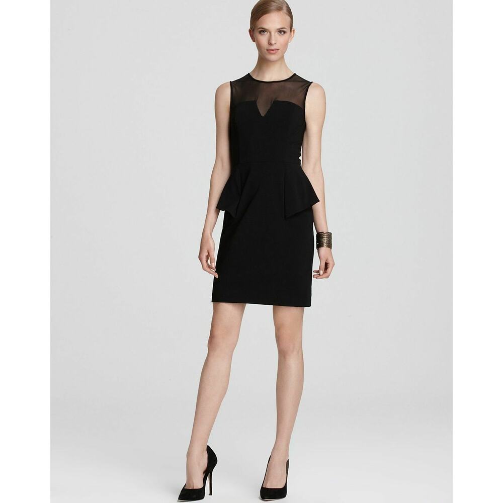 Cache Peplum Black Sheer Shoulders Dress LBD Stretch New Lined $168 NWT